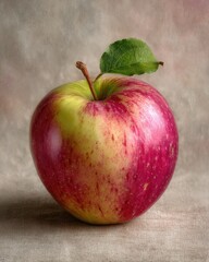 conceptual apple visual Fresh Red Apple with Leaf on Textured Background for Nutrition Concept minimal apple layout fantasy apple symbolism