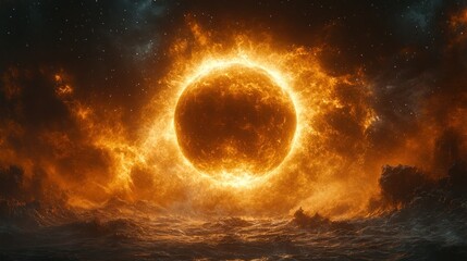 Obraz premium Fiery Sun Eclipse, Dramatic Night Sky
