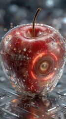 conceptual apple visual Futuristic Apple with Digital Circuit Design and Technology Elements minimal apple layout fantasy apple symbolism