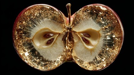 conceptual apple visual Golden Apple Slices with Shimmering Interior and Textured Surface minimal apple layout fantasy apple symbolism