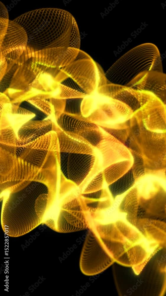 Poster abstract golden light waves intertwine in a dynamic mesh pattern on a black background, creating a s