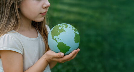 Child Holding Earth Model to Symbolize Environmental Responsibility