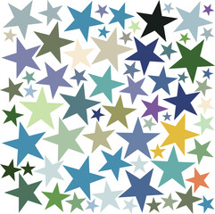 Colorful stars creating a random pattern on white background