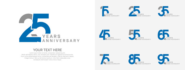 Anniversary logo set vector design, blue color for celebration event