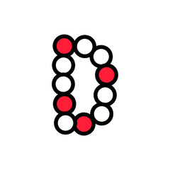 Modern Geometric Letter D with Bold Circle Pattern, Creative Abstract D Typography with Red and White Dots