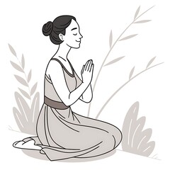 vector line art of a young woman meditating in lotus