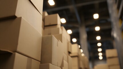 Neatly stacked cardboard boxes in a warehouse, symbolizing order and efficient logistics