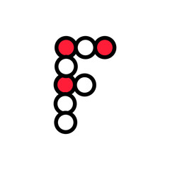 Modern Geometric Letter F with Bold Circle Pattern, Creative Abstract F Typography with Red and White Dots