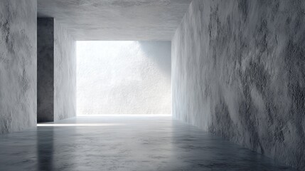 Obraz premium Minimalist concrete space with smooth floor and textured wall, clean lines and neutral tones. Serene simplicity in modern architecture.