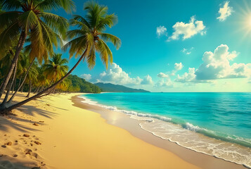 Fototapeta premium tropical beach with palm trees