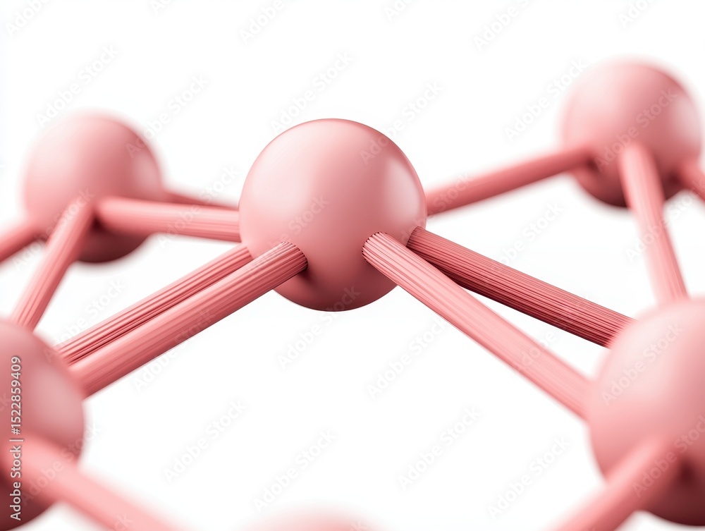 Poster abstract 3d illustration of interconnected pink spheres representing a molecular or network structur