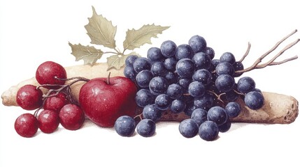 Obraz premium Autumn Harvest Still Life: Apples, Grapes & Bread