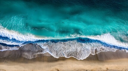 Turquoise ocean waves from above, a serene minimalist seascape