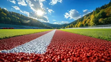Selbstklebende Fototapeten Running track stretches into scenic valley © andi