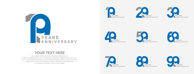 Anniversary logo set vector design, blue color for celebration event