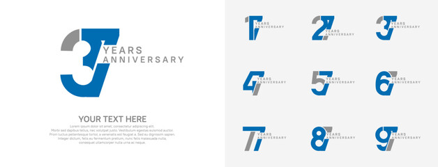 Anniversary logo set vector design, blue color for celebration event