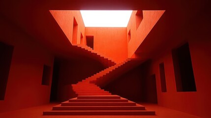 Fototapeta premium Red Architecture: Staircase and Light