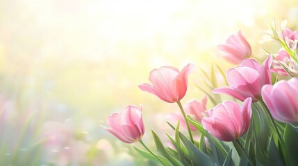 Fototapeta premium Delicate Pink Tulips in Soft Sunlight