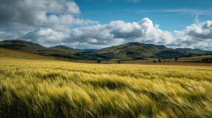 Obraz premium Golden wheat field under cloudy sky