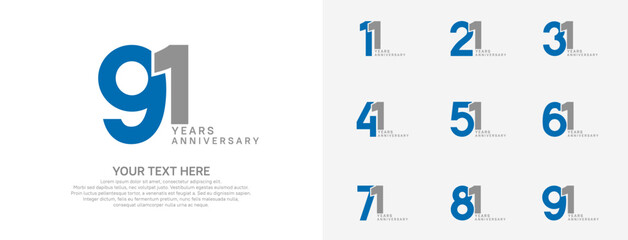 Anniversary logo set vector design, blue color for celebration event