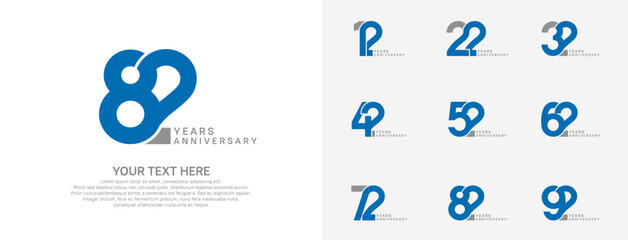 Anniversary logo set vector design, blue color for celebration event