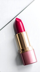Obraz premium Elegant pink lipstick on a white background, glamour style