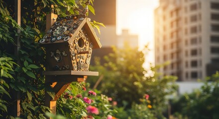 Urban Aviary Birdhouse in City Garden
