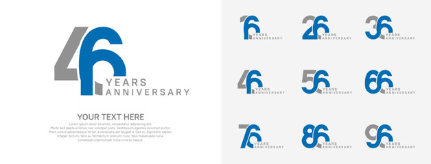 Anniversary logo set vector design, blue color for celebration event