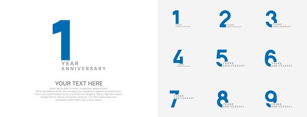 Anniversary logo set vector design, blue color for celebration event