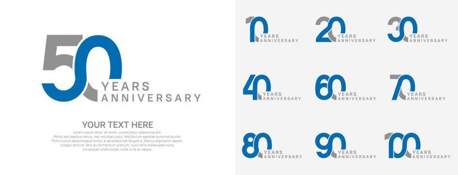 Anniversary logo set vector design, blue color for celebration event