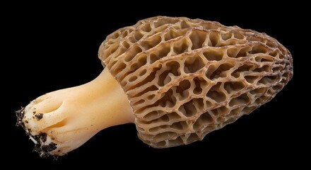 Morel Mushroom Against Black Background