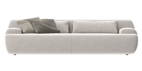 white velvet sofa front view isolated.
