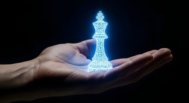 Strategic Vision A Hand Holding a Glowing Chess King Piece