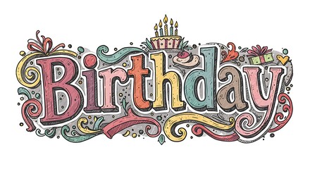 Obraz premium Birthday Celebration Greeting with Cake and Decorations