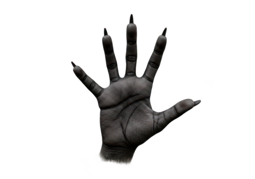 Dark hand with long nails, transparent background