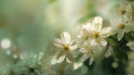 Obraz premium Soft focus image of beautiful white spring flowers in a lush natural environment with a serene fresh atmosphere