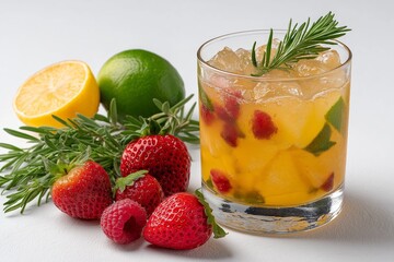 Refreshing cocktail with fruits herbs lemon and rosemary. AI generated