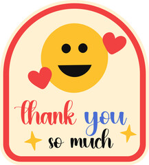 Thank you sticker label for appreciation, greeting card. Vector isolated.