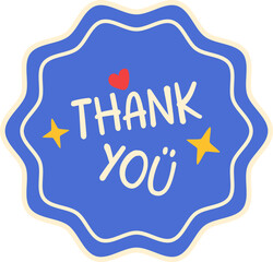 Thank you sticker label for appreciation, greeting card. Vector isolated.