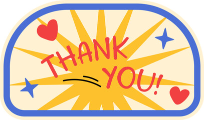Thank you sticker label for appreciation, greeting card. Vector isolated.