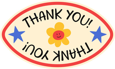 Thank you sticker label for appreciation, greeting card. Vector isolated.