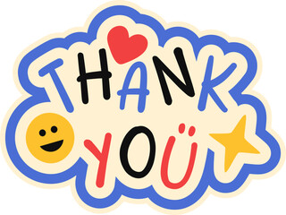 Thank you sticker label for appreciation, greeting card. Vector isolated.