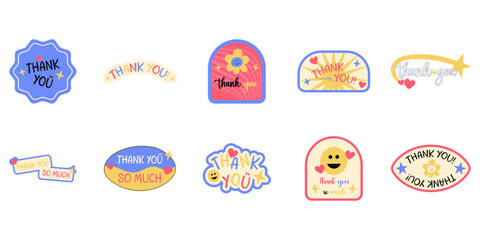Thank you sticker label for appreciation, greeting card. Vector isolated.