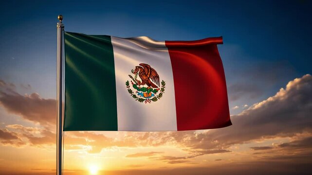 Mexican flag waving at sunset, national pride - Powered by Adobe
