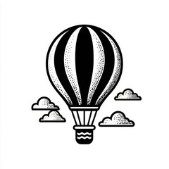 Obraz premium Hot air balloon flying in sky with clouds in vintage black and white style