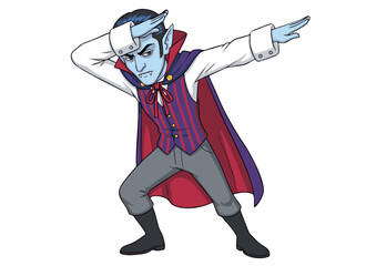 Fototapeta premium Spooky Season Dabbing Vampire Halloween Cartoon Illustration, Funny Vampire Character Design, Digital Art, Vector Graphic, Costume Party, Masquerade, Festive Illustration