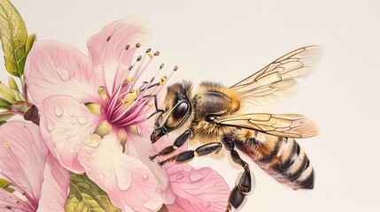 Watercolor bees on honeycomb showcase nature's beauty and their vital ecological role.