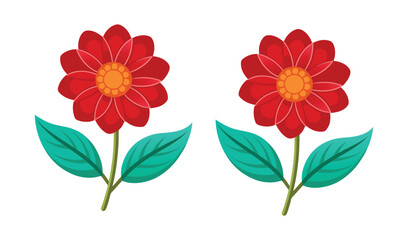 Two red flowers with teal leaves illustration