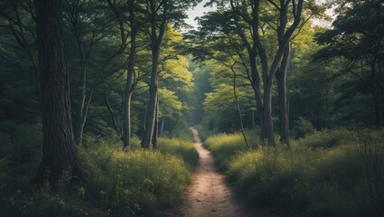 Obraz premium Beautiful Trees On A Summer Hike with Empty Copy Space For Text