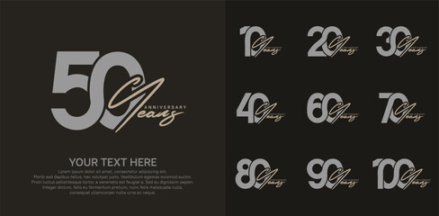 Anniversary logo set vector design, gray and brown color for celebration event